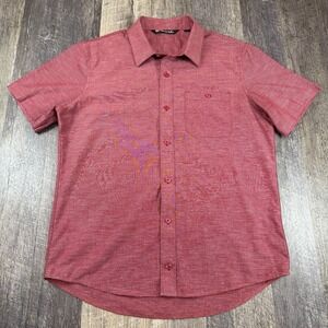 Travis Mathew Studebaker Mens S/M Short Sleeve Button Front Shirt Rio Red Pocket